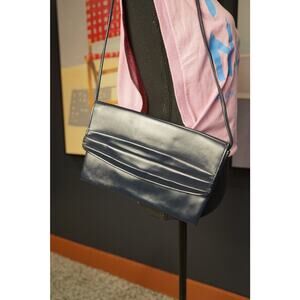 Vintage leather Navy Blue Purse with built in mirror